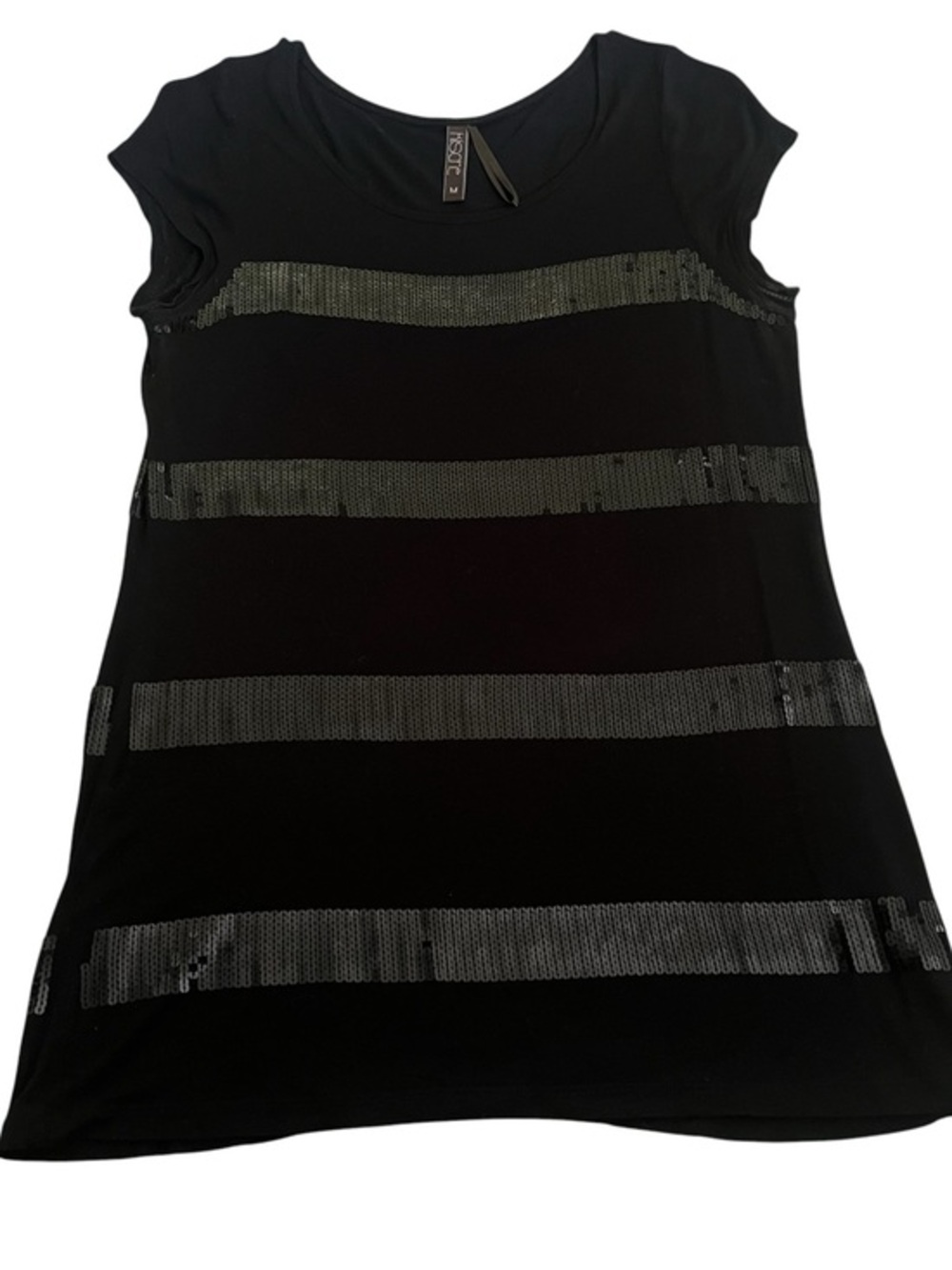 Kische Black Short Sleeve Sequin Stripe Women's Top Size M